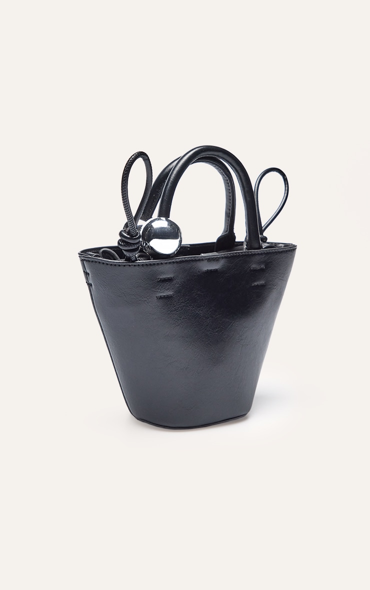 Black Bead Handle Bucket Cross Body Bag image 3