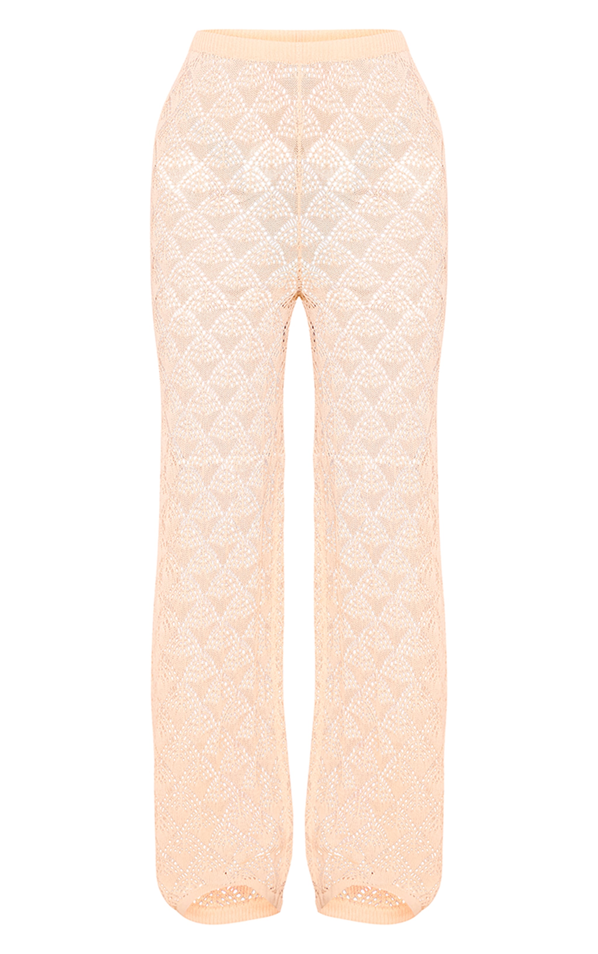 Cream Patterned Crochet Knit Wide Leg Floaty Pants image 5
