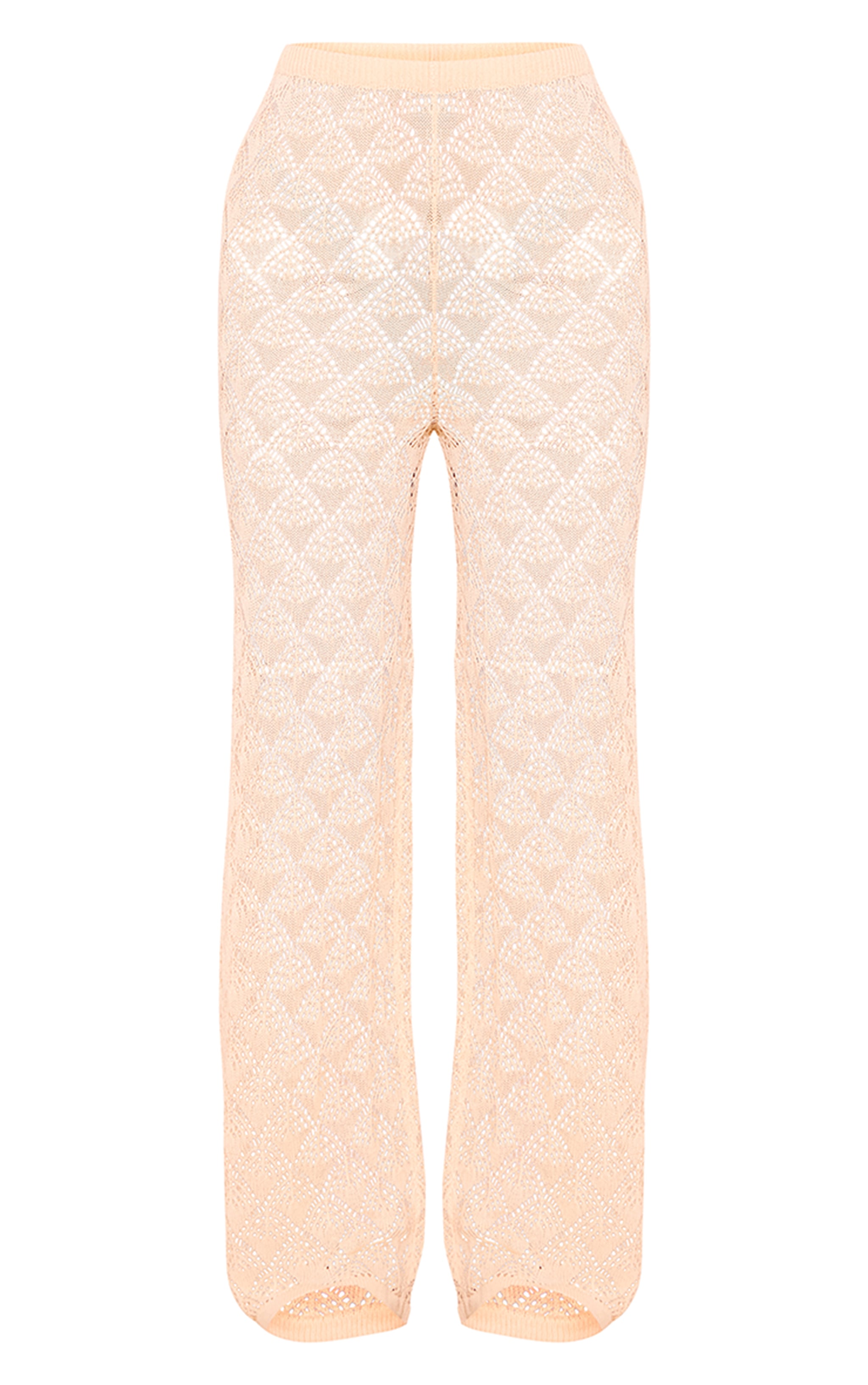 Cream Patterned Crochet Knit Wide Leg Floaty Trousers image 5