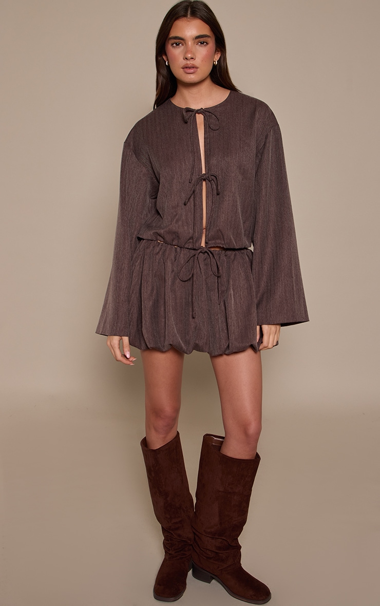 Brown Brushed Tie Front Blouse image 3