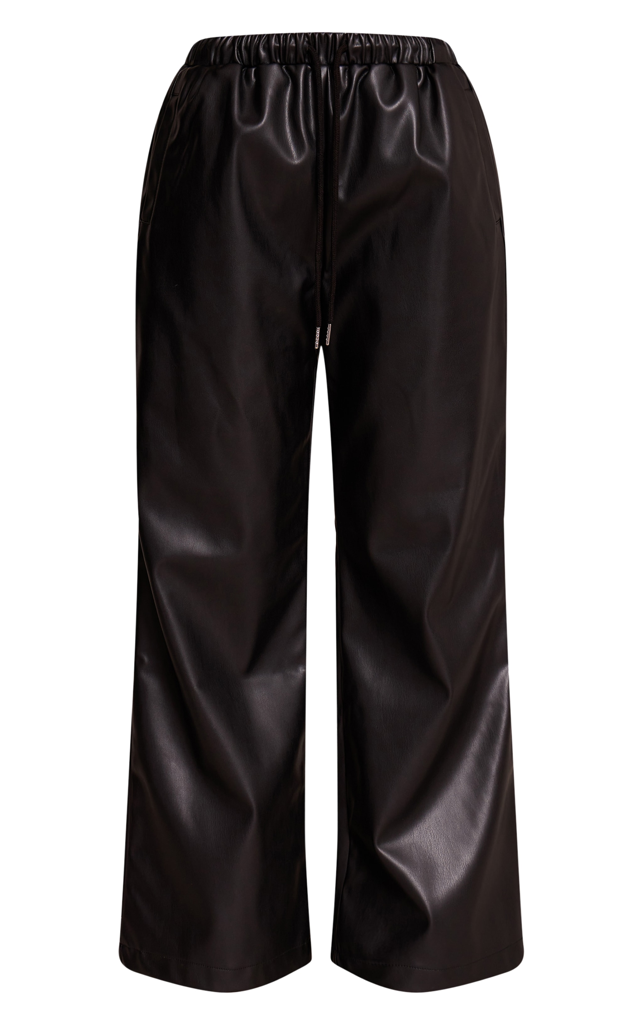 Petite Black Faux Leather Elasticated Wide Leg Pants image 5
