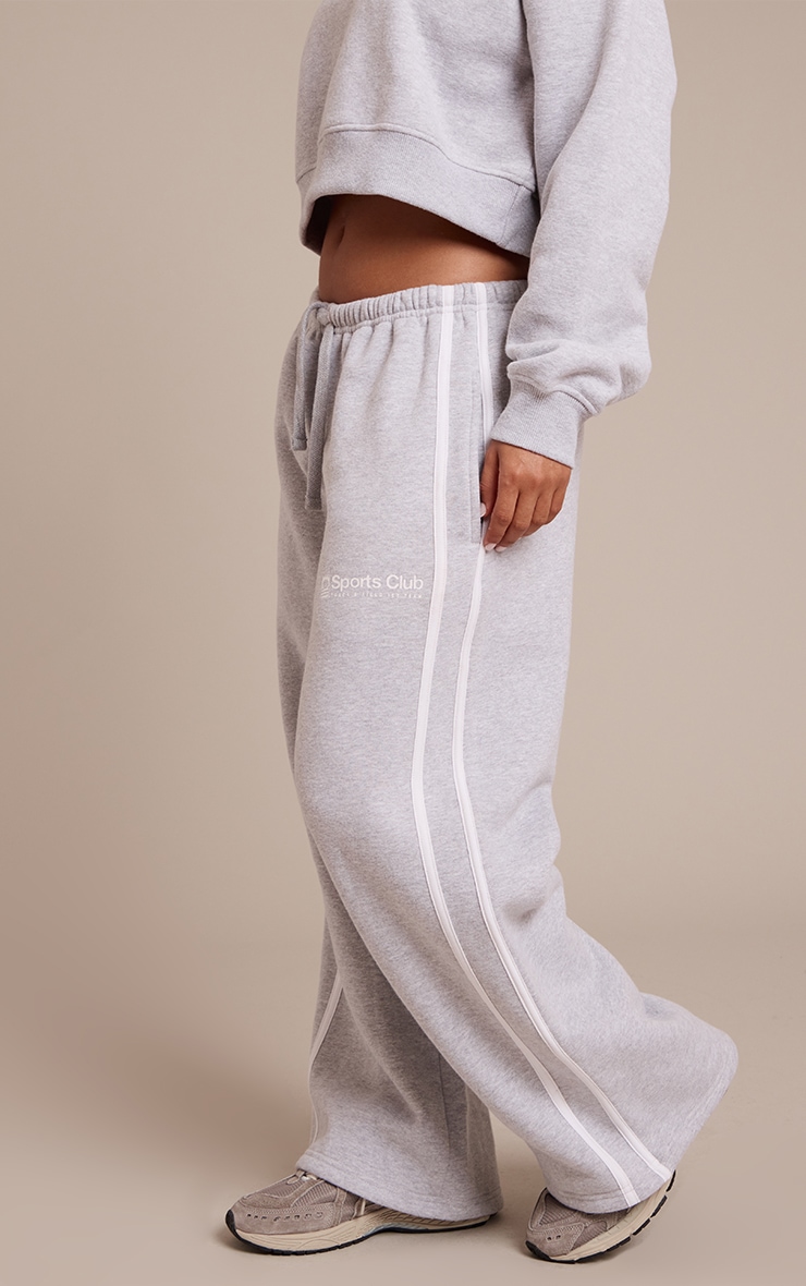 Petite Ash Grey Sports Club Print Wide Leg Sweatpants image 2