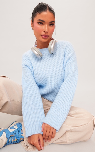Petite Pull oversize en maille duveteuse bleu ciel