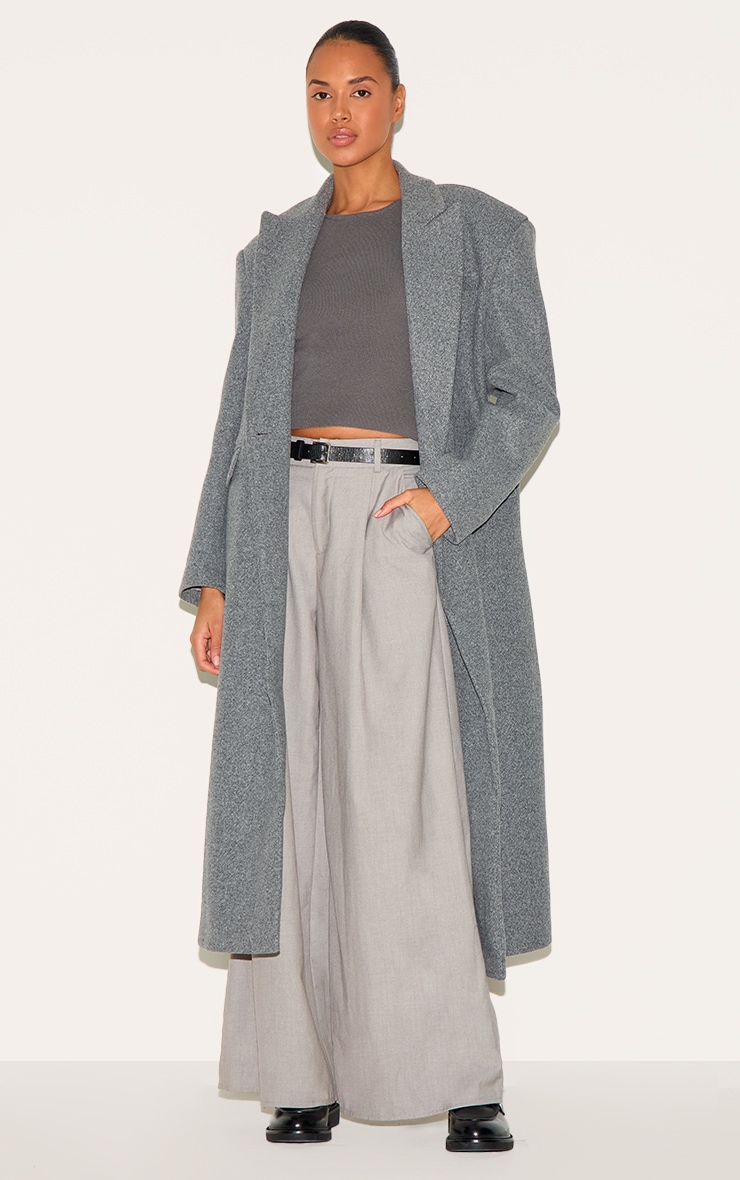 Grey Woven Double Pleat Wide Leg Pants image 3