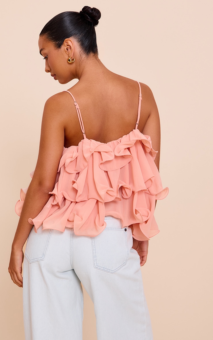 Peach Chiffon Layered Puffball Top image 2