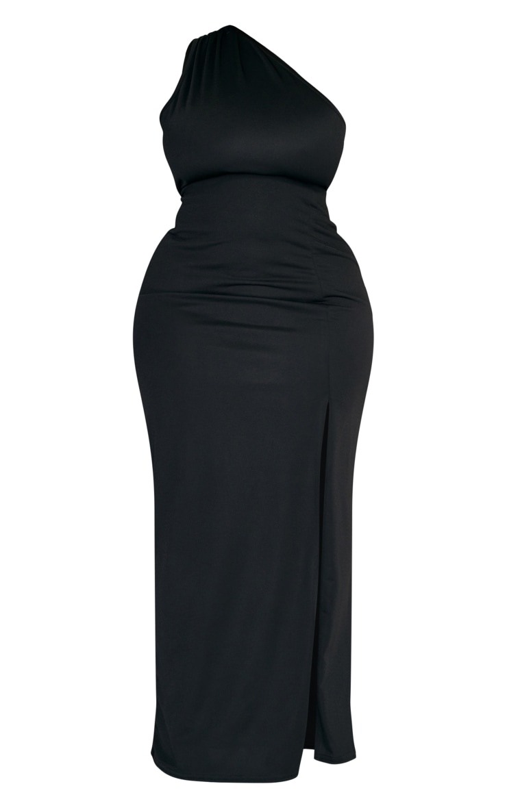 Plus Black One Shoulder Side Split Maxi Dress image 5