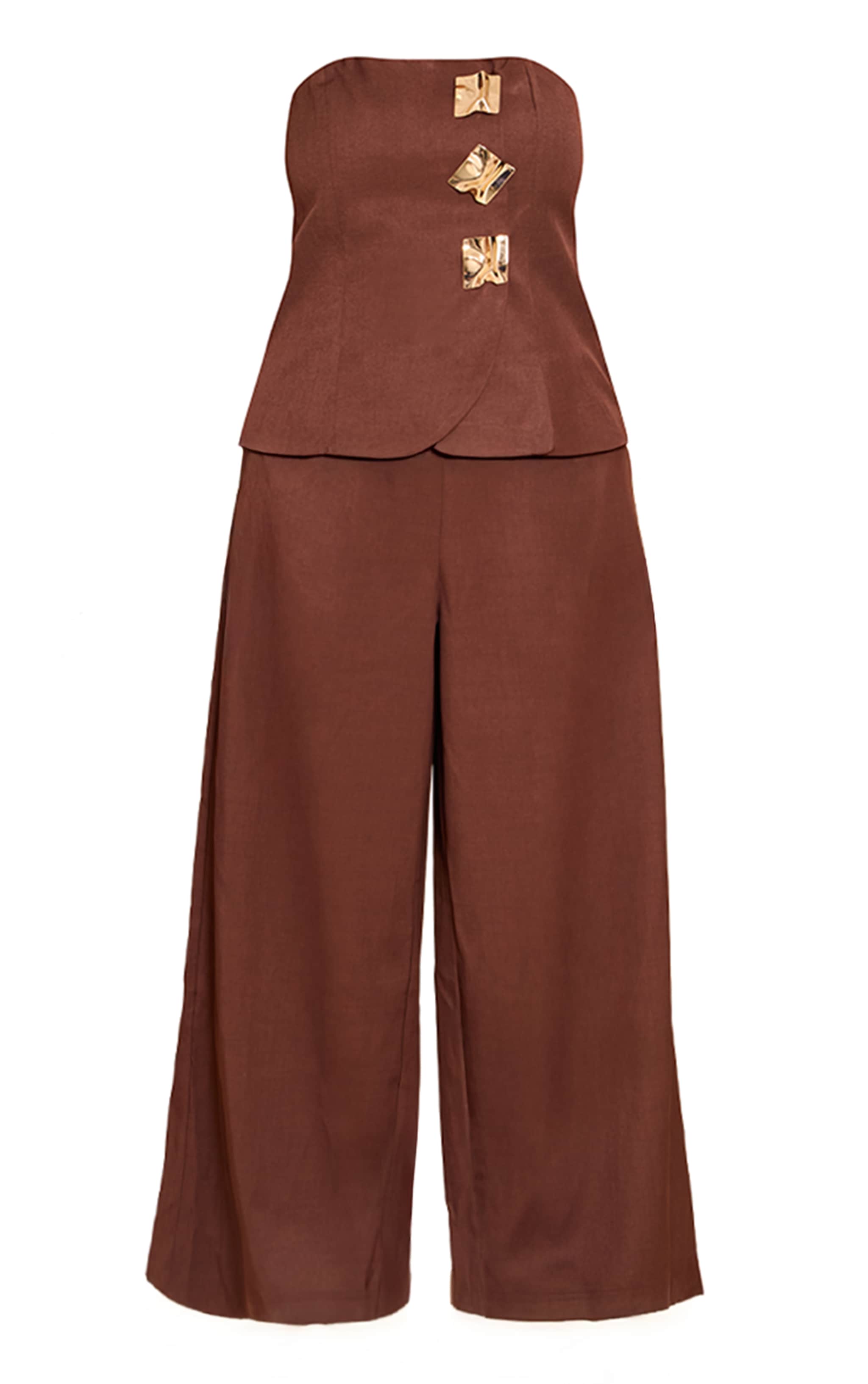Plus Chocolate Woven Bandeau Trim Detail Straight Leg Jumpsuit image 5