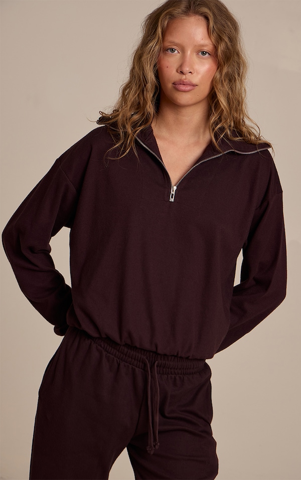 Dark Brown Quarter Zip Soft Touch Top