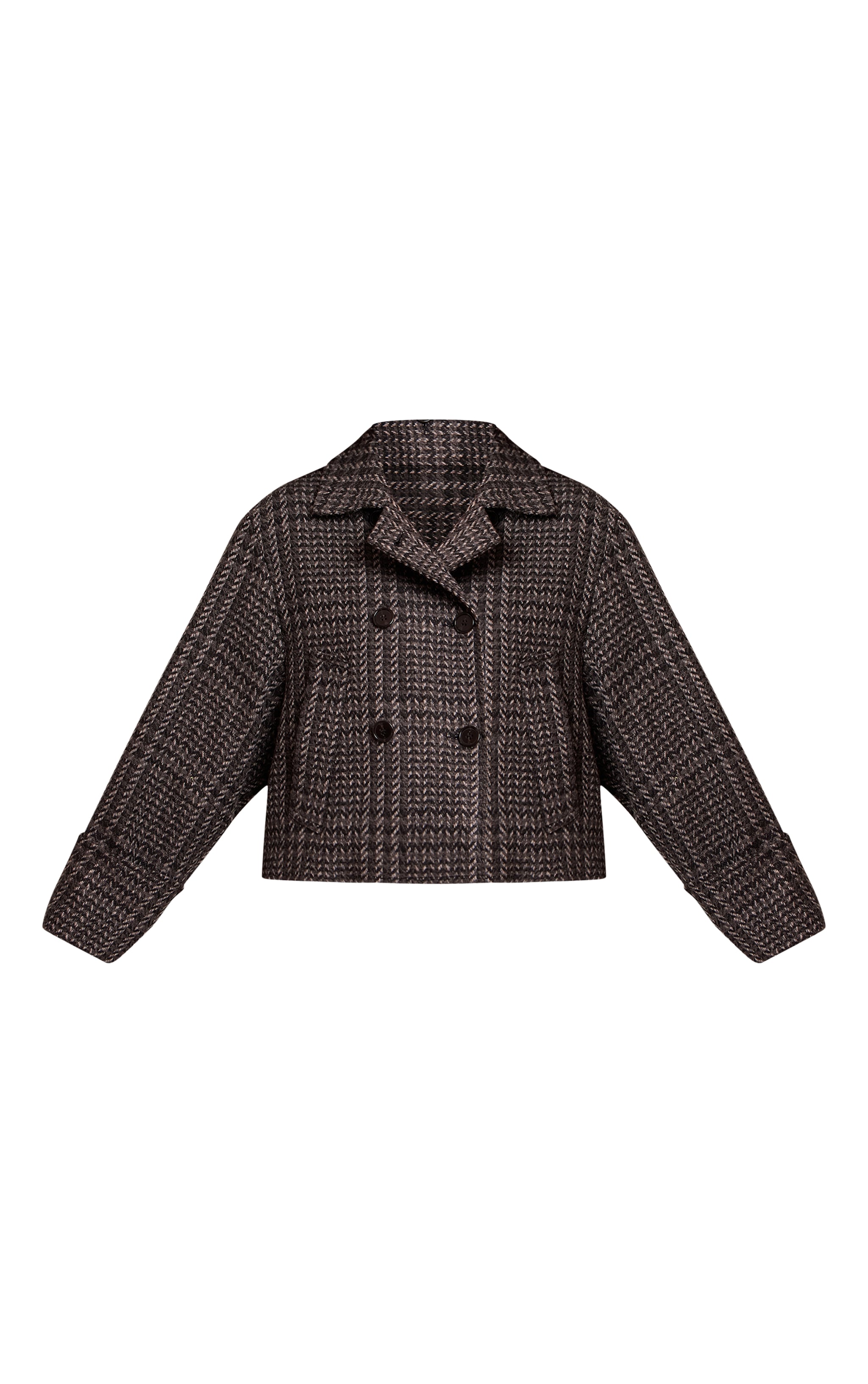 Charcoal Herringbone Double Breasted Wool Look Coat image 5