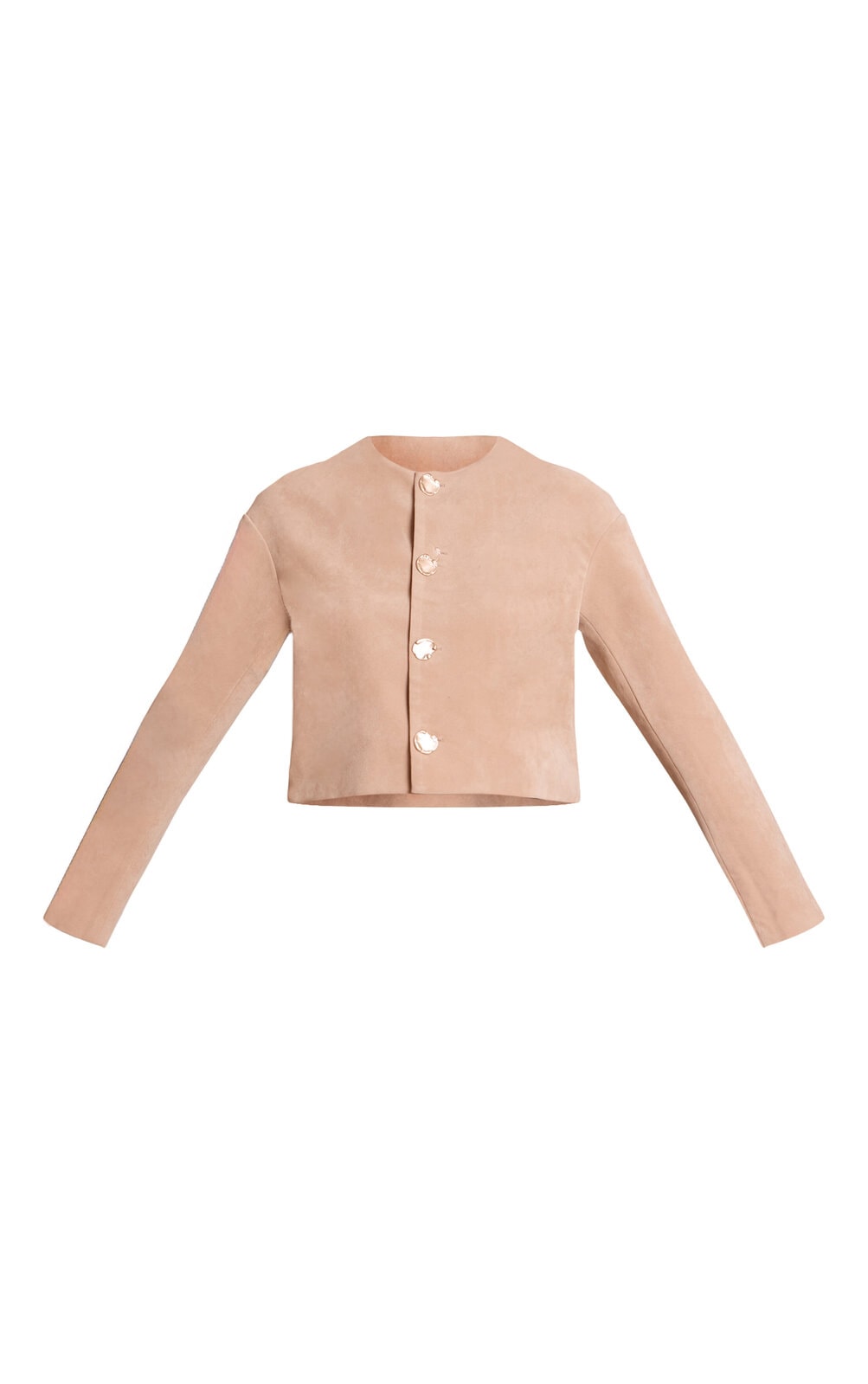 Sand Round Neck Gold Button Suede Jacket image 5