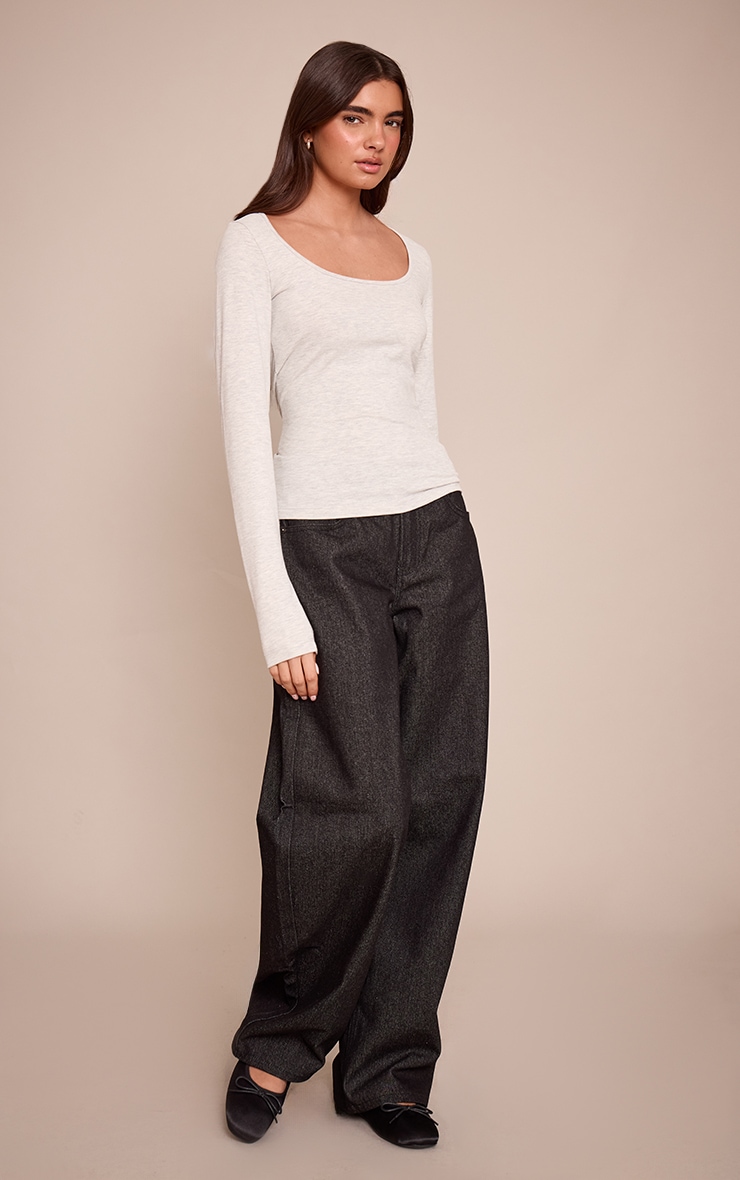 Grey Marl Soft Cotton Scoop Neck Long Sleeve Top image 3