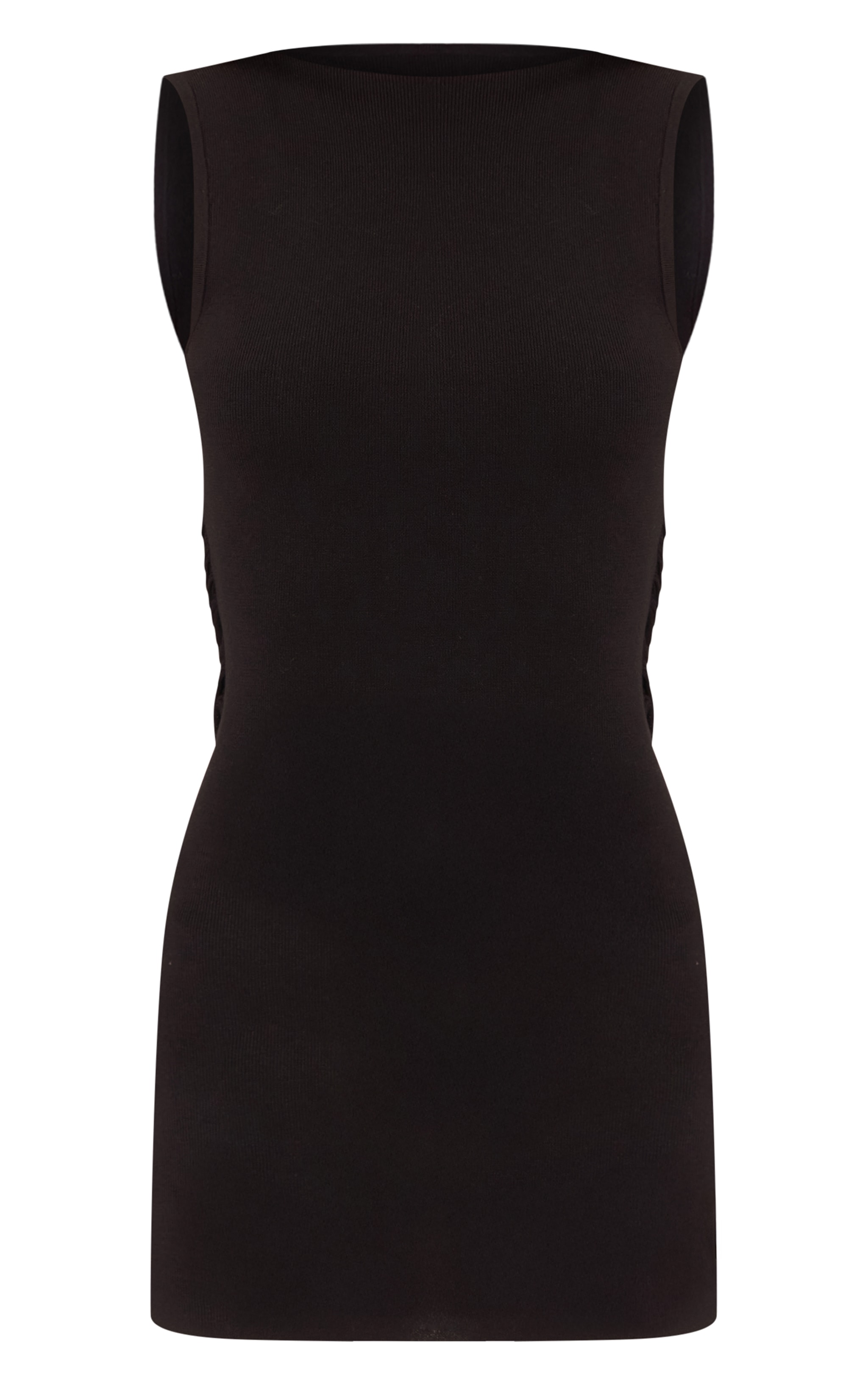 Boatneck Sheer Knit Backless Detail Mini Dress image 5