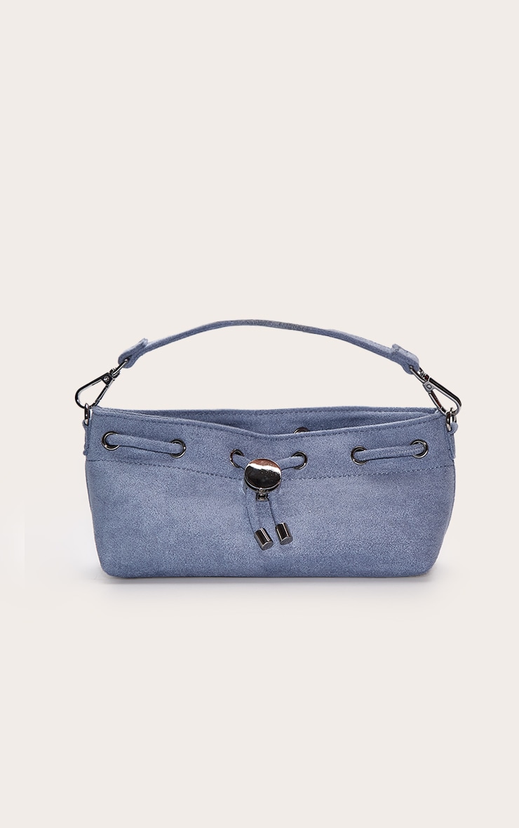 Powder Blue Faux Suede Drawstring Mini Bag image 2