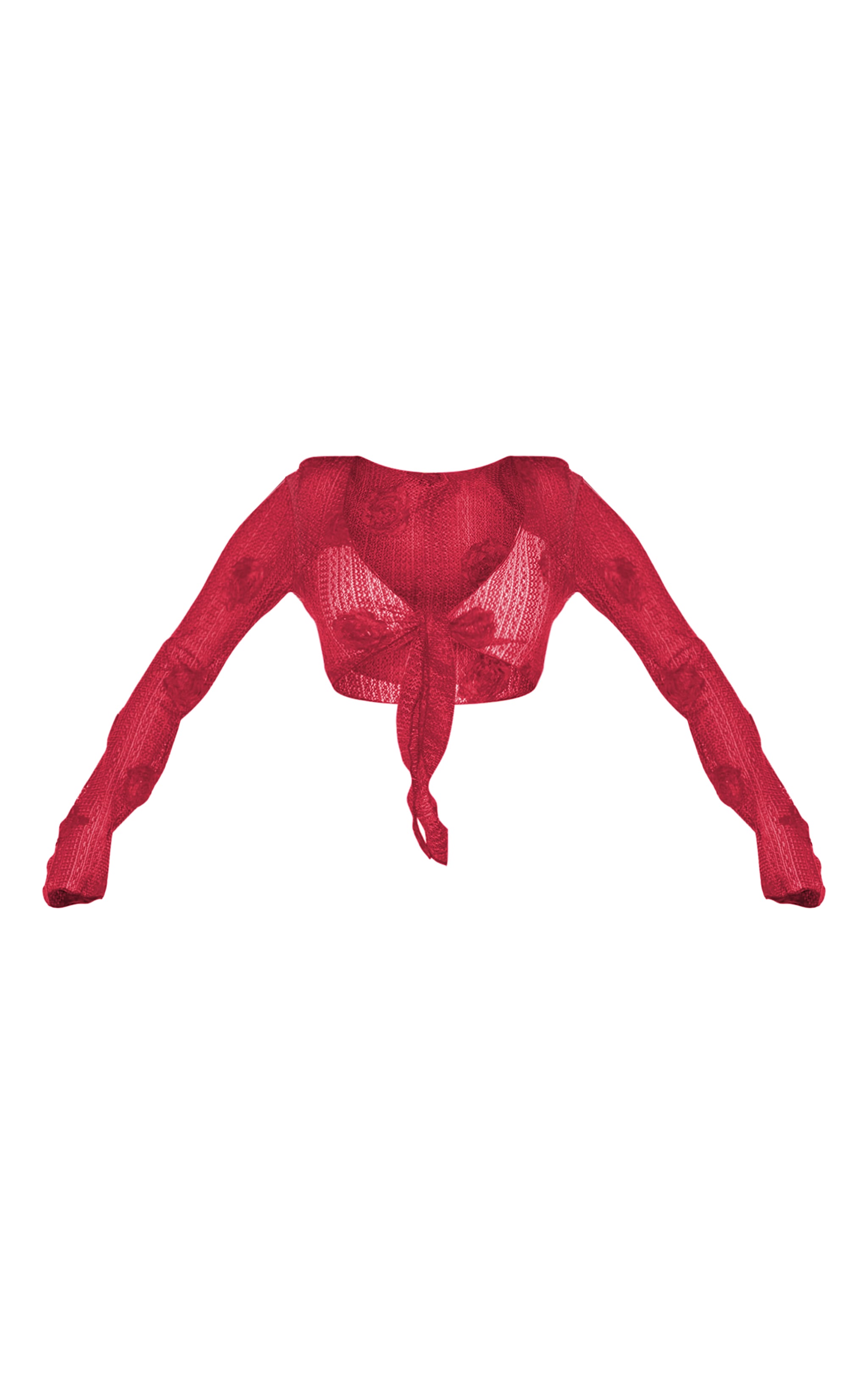 Red Textured Flower Trim Tie Front Beach Top image 5