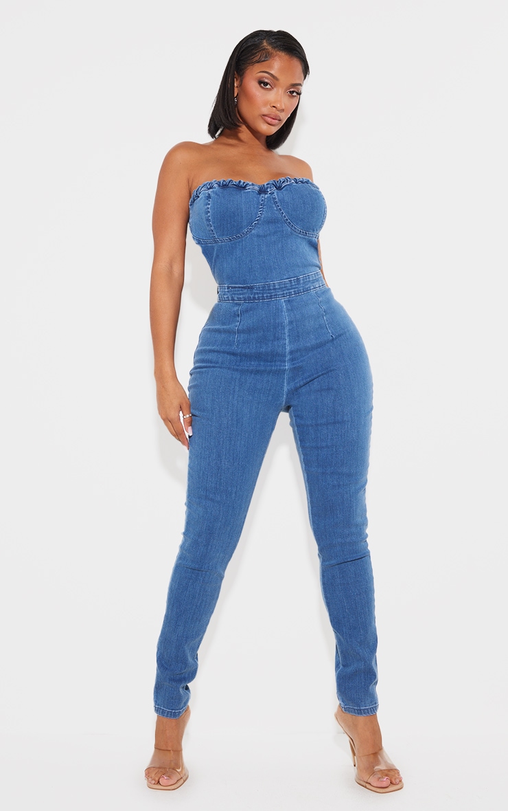 Shape Mid Blue Wash Cup Tie Back Denim Jumpsuit | Shape ...