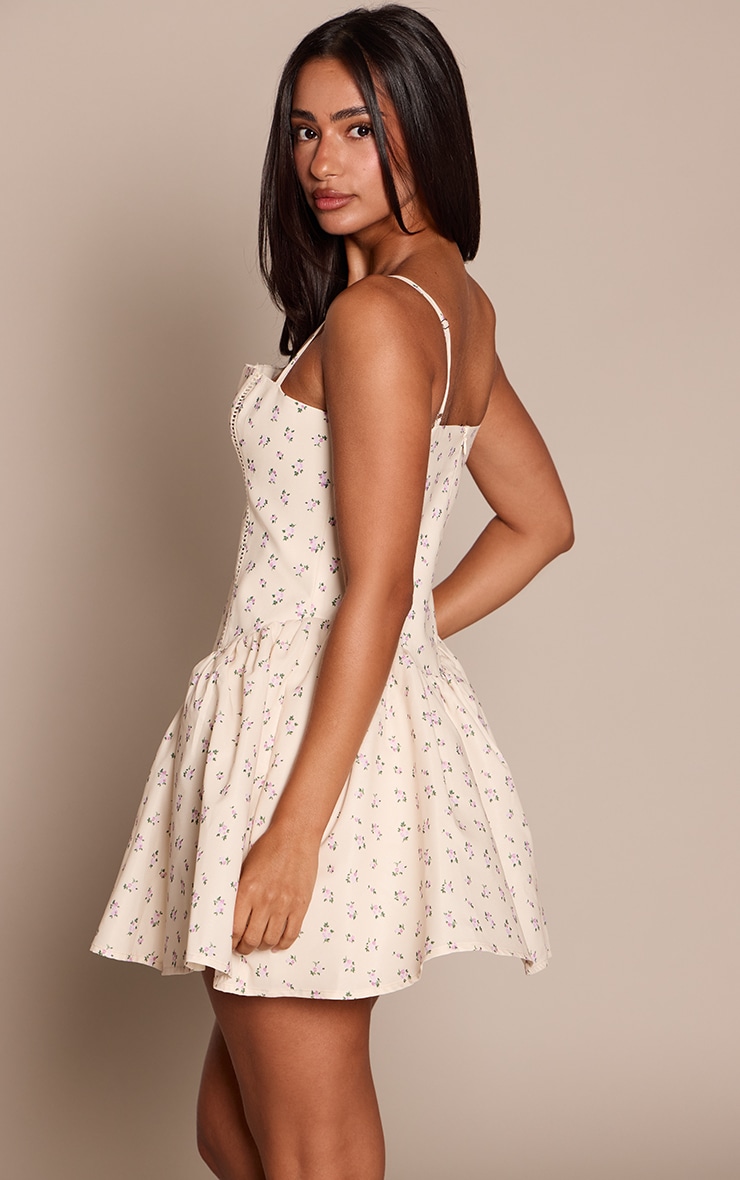 Petite Butter Yellow Floral Square Neck Dropped Waist Shift Mini Dress image 2