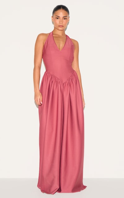 Petite Blush Rose Halter Neck Floaty Maxi Dress
