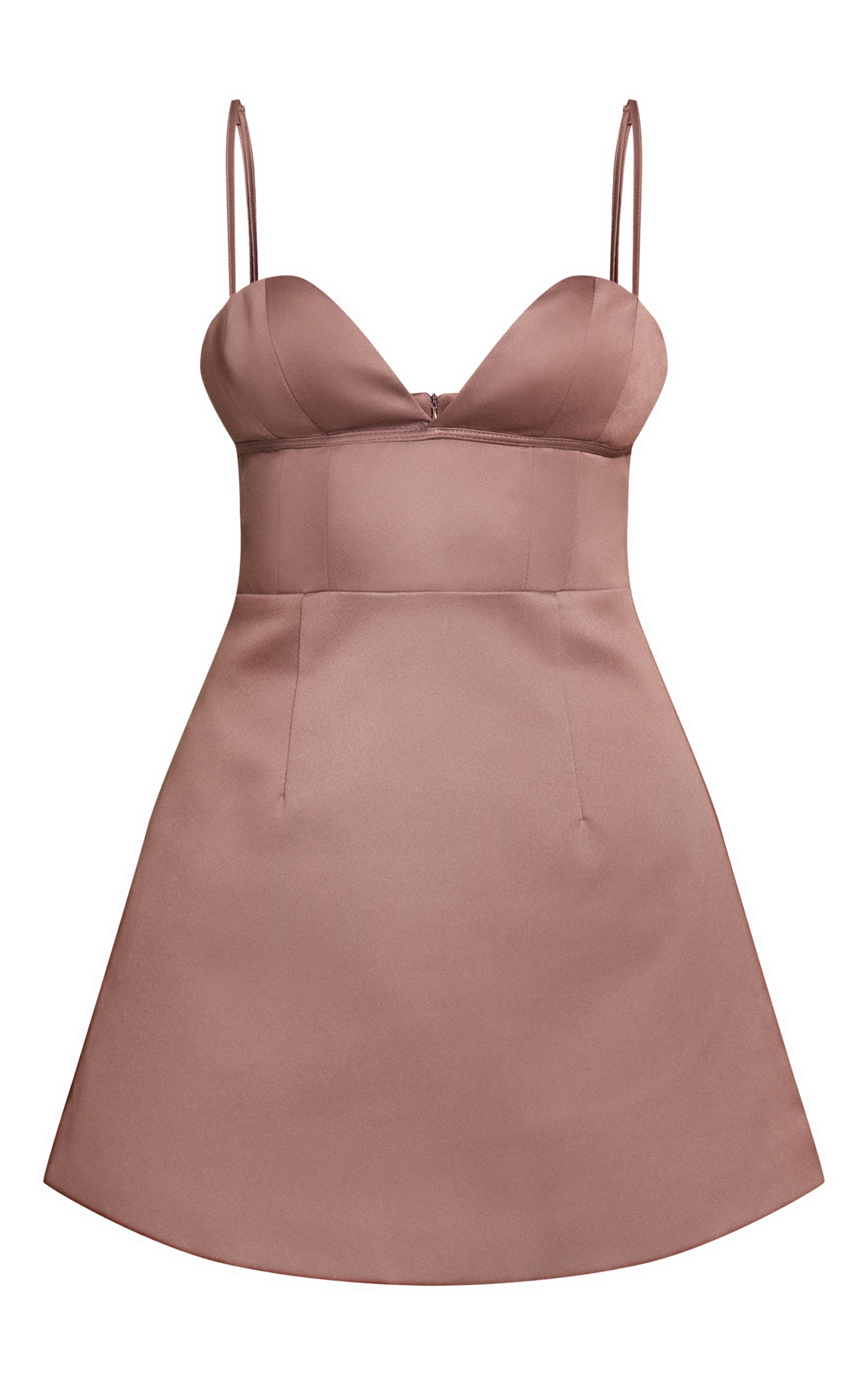 Dark Taupe Satin Cut Out V Bust Mini Shift Dress image 5