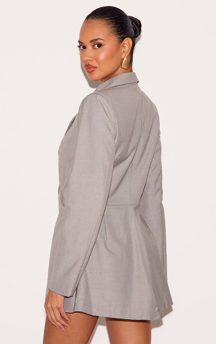 Pale Grey Tailored Woven Cinched Waist Long Sleeve Romper image 2