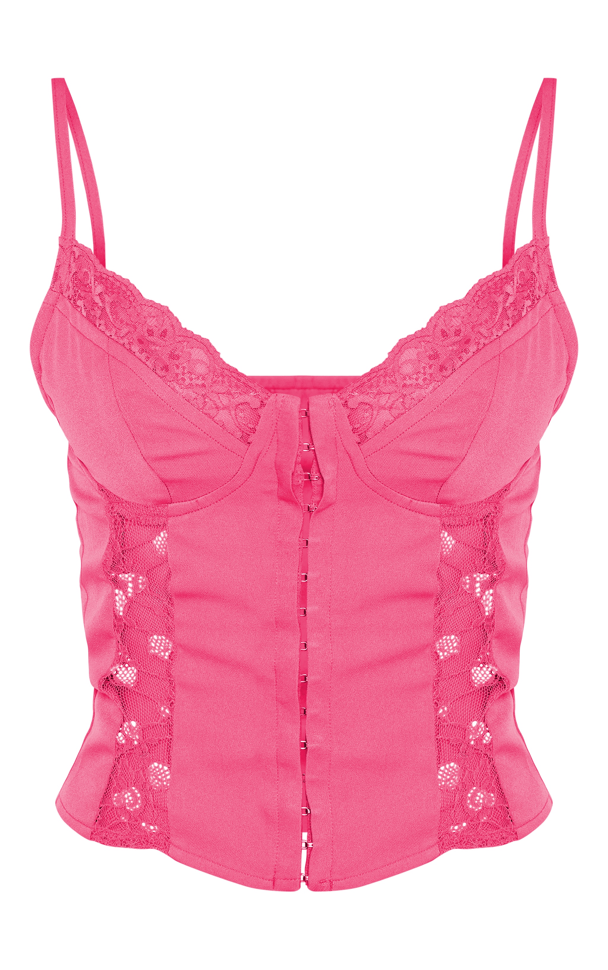 Hot Pink Lace Insert Under Wire Hook And Eye Corset image 1