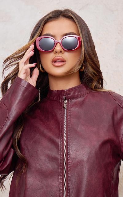 Burgundy Chunky Frame Round Sunglasses