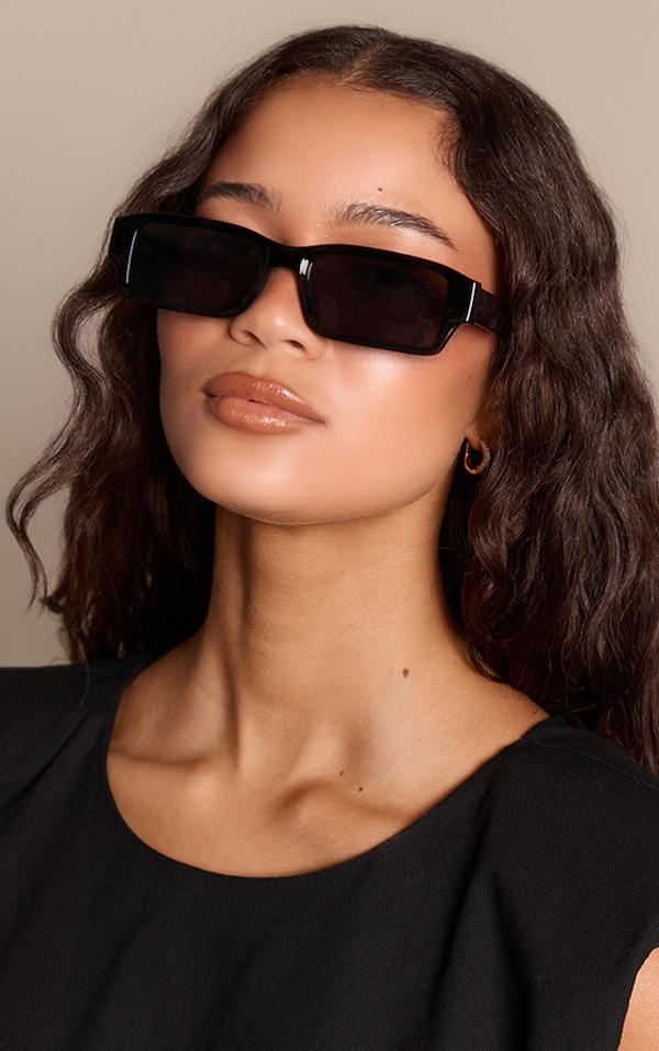 Black Rectangle Skinny Sunglasses