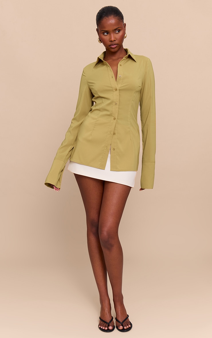 Green Chiffon Fitted Shirt image 3