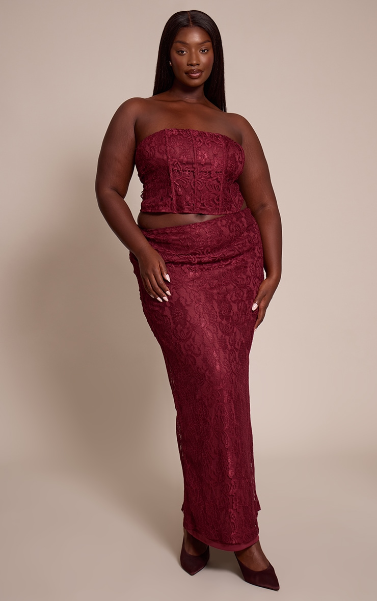 Plus Top corset bustier en dentelle rouge vin à lisérés structurants image 3