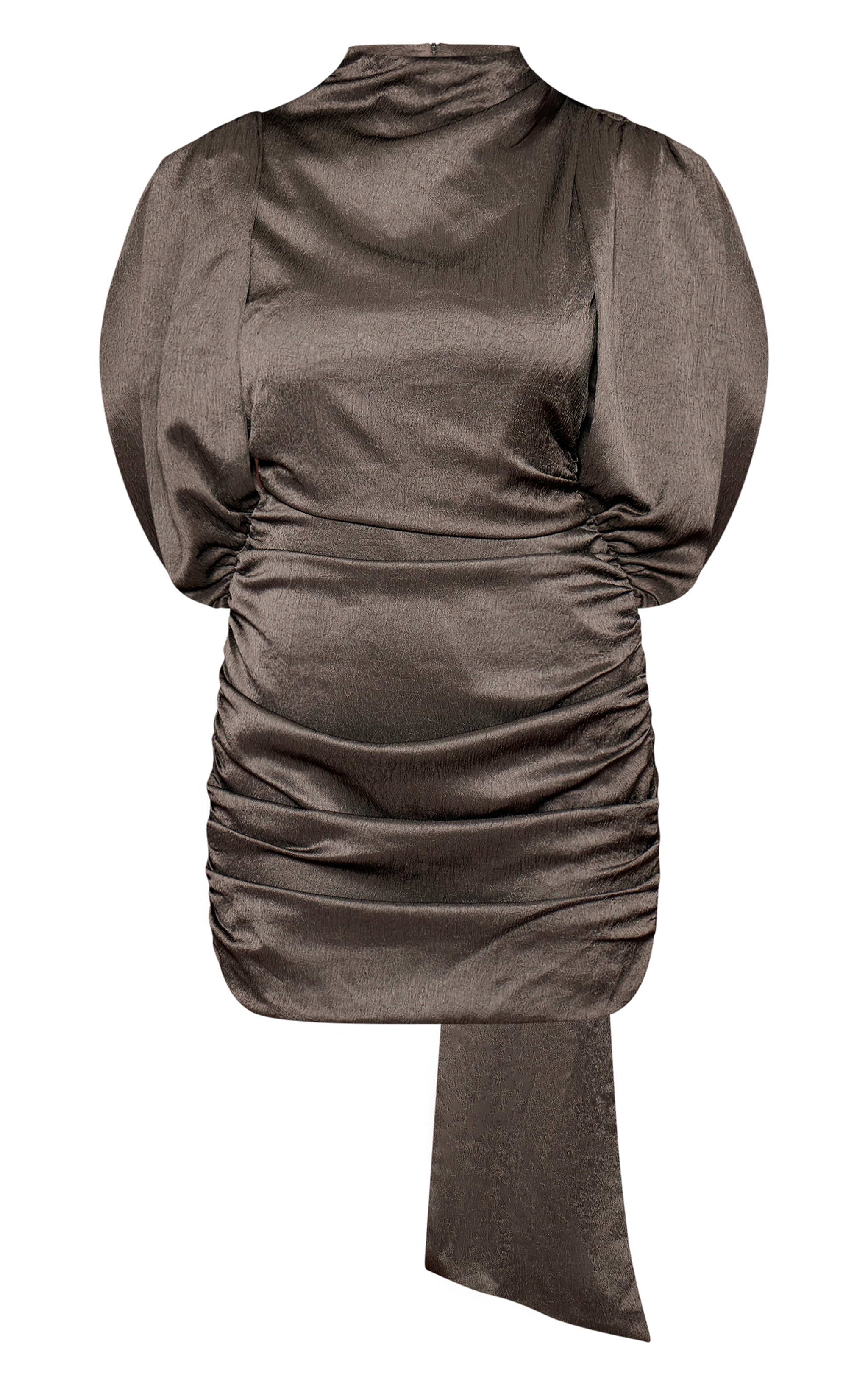 Grey Textured Draped Mini Dress image 5