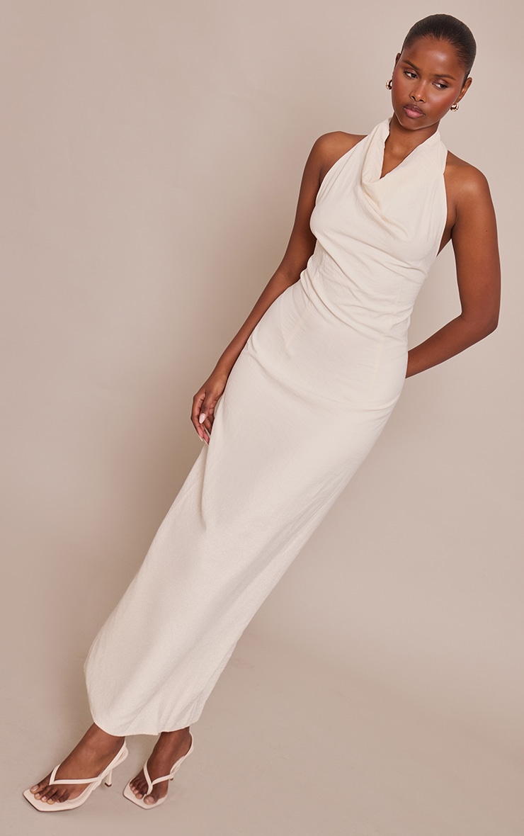 Cream Textured Cowl Neck Sleeveless Maxi Dress image 1