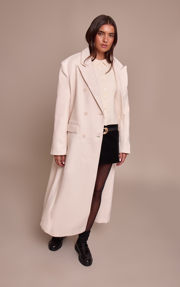Ecru Double Breasted Oversized Style Structured Coat