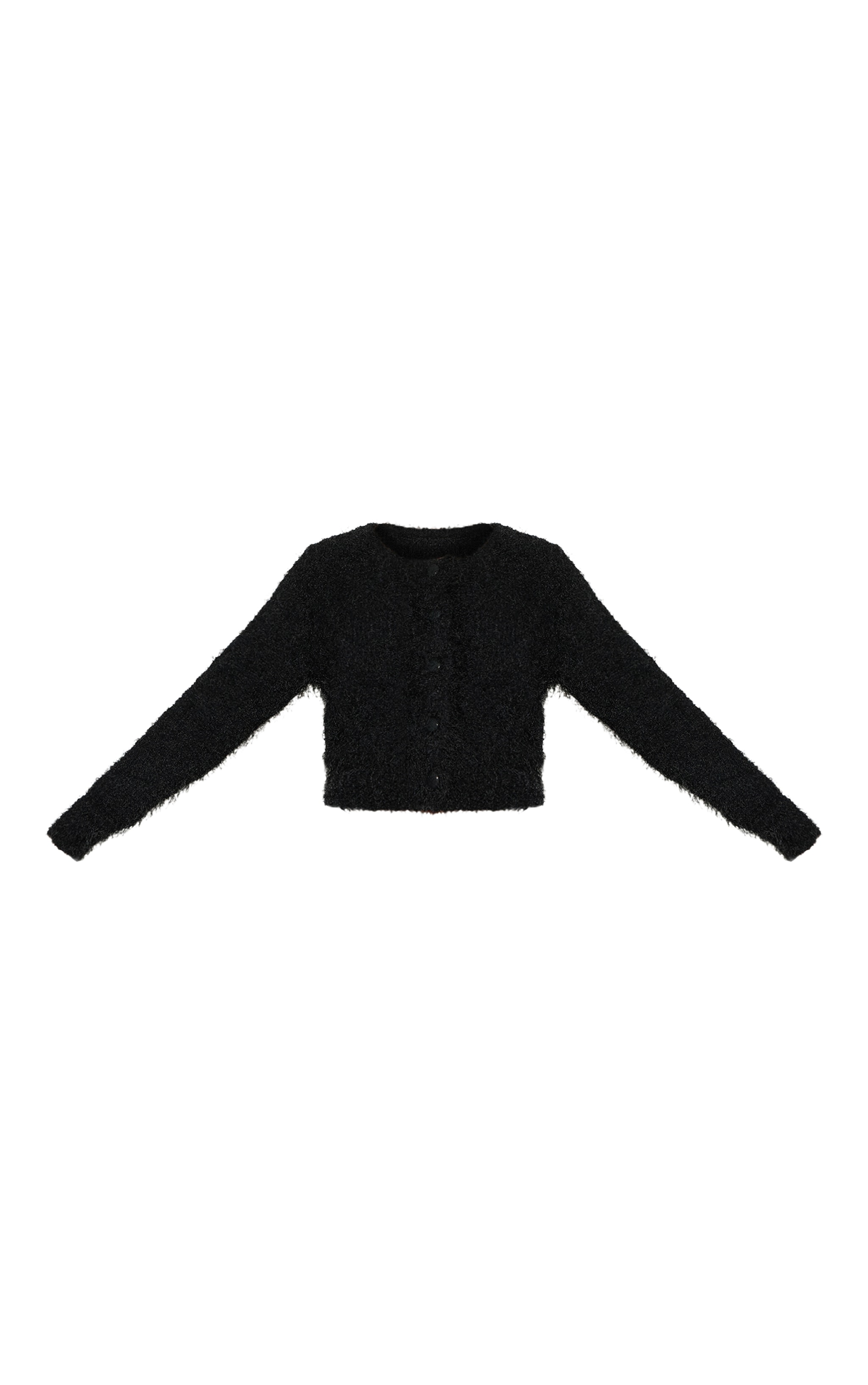 Black Textured Fluffy Knit Button Up Cardigan image 5