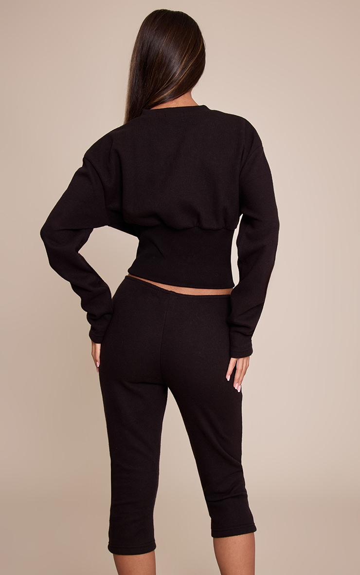 Petite Black Ribbed Waistband Capri Pants image 3
