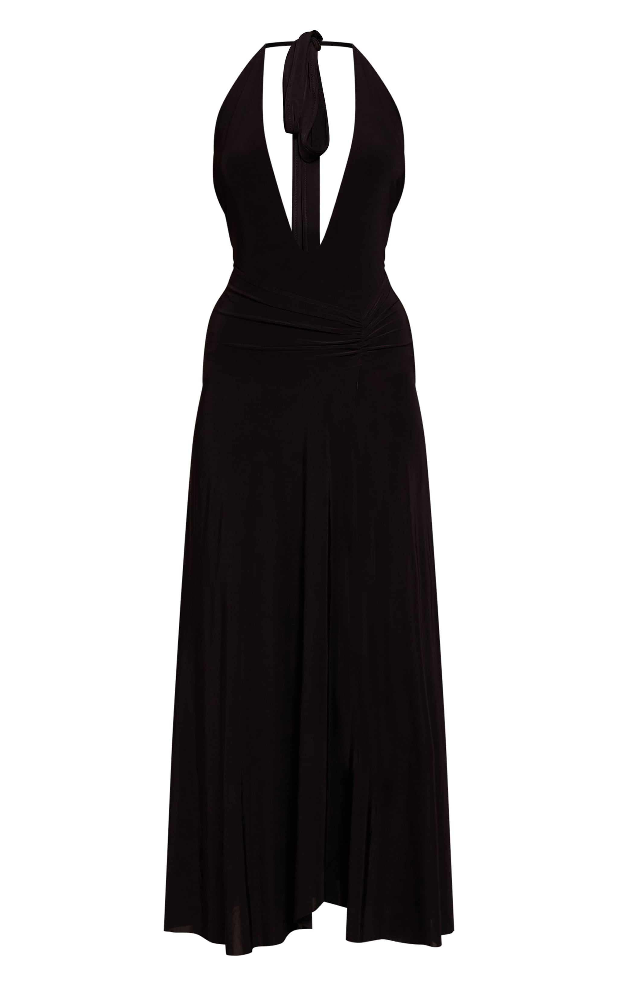 Black Plunge Ruched Midaxi Dress image 5