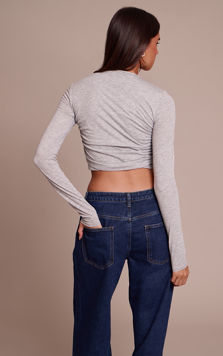 Grey Marl Soft Jersey Ruched Long Sleeve Top image 2