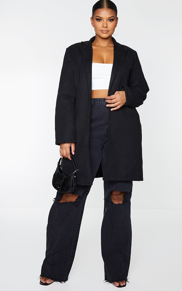 PLT Plus - Manteau en laine noire à poches