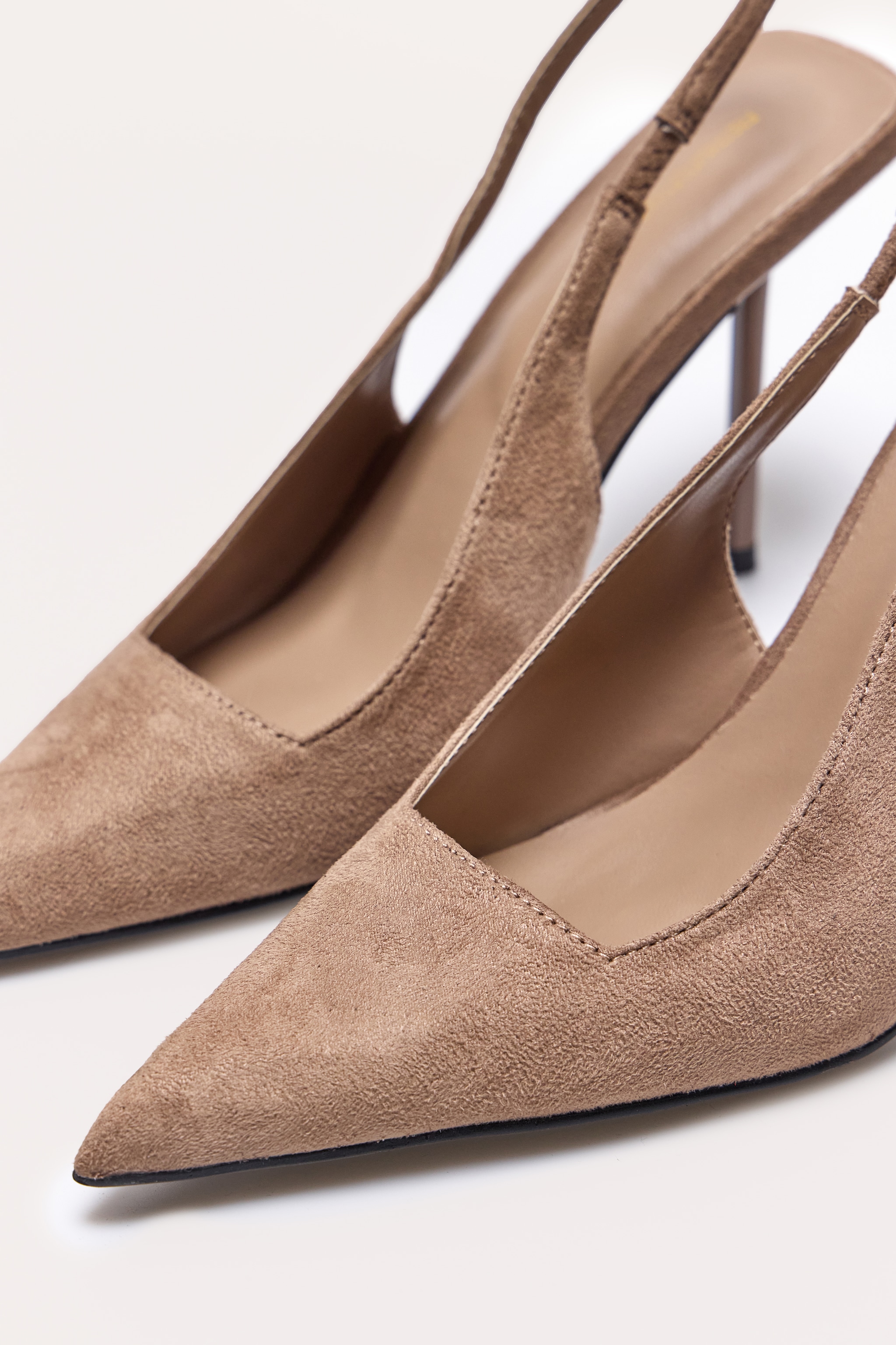 Mushroom Faux Suede Point Toe Sling Back Heeled Courts image 4