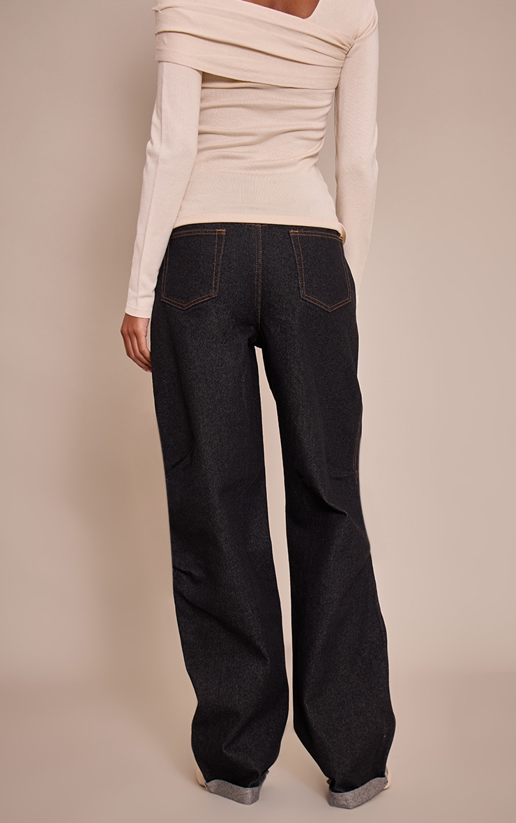 Tall Washed Black High Waist Turn Up Hem Barrel Style Jean image 3