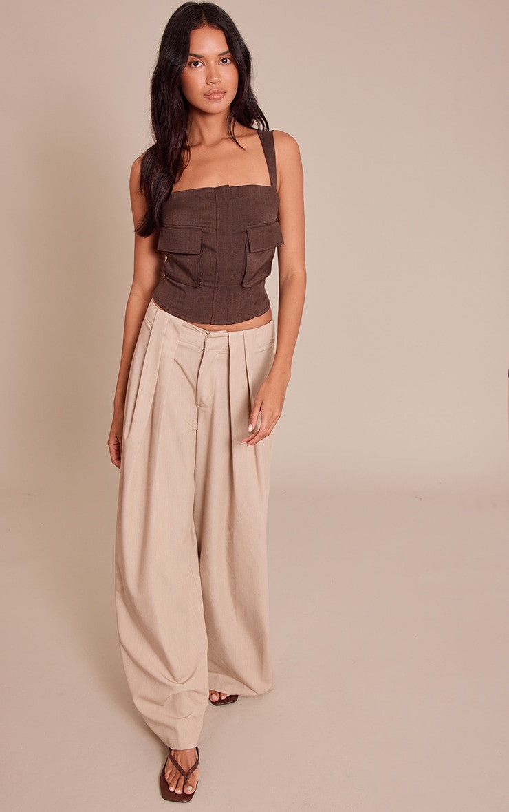 Corset tissé chocolat à zip devant et poches image 3