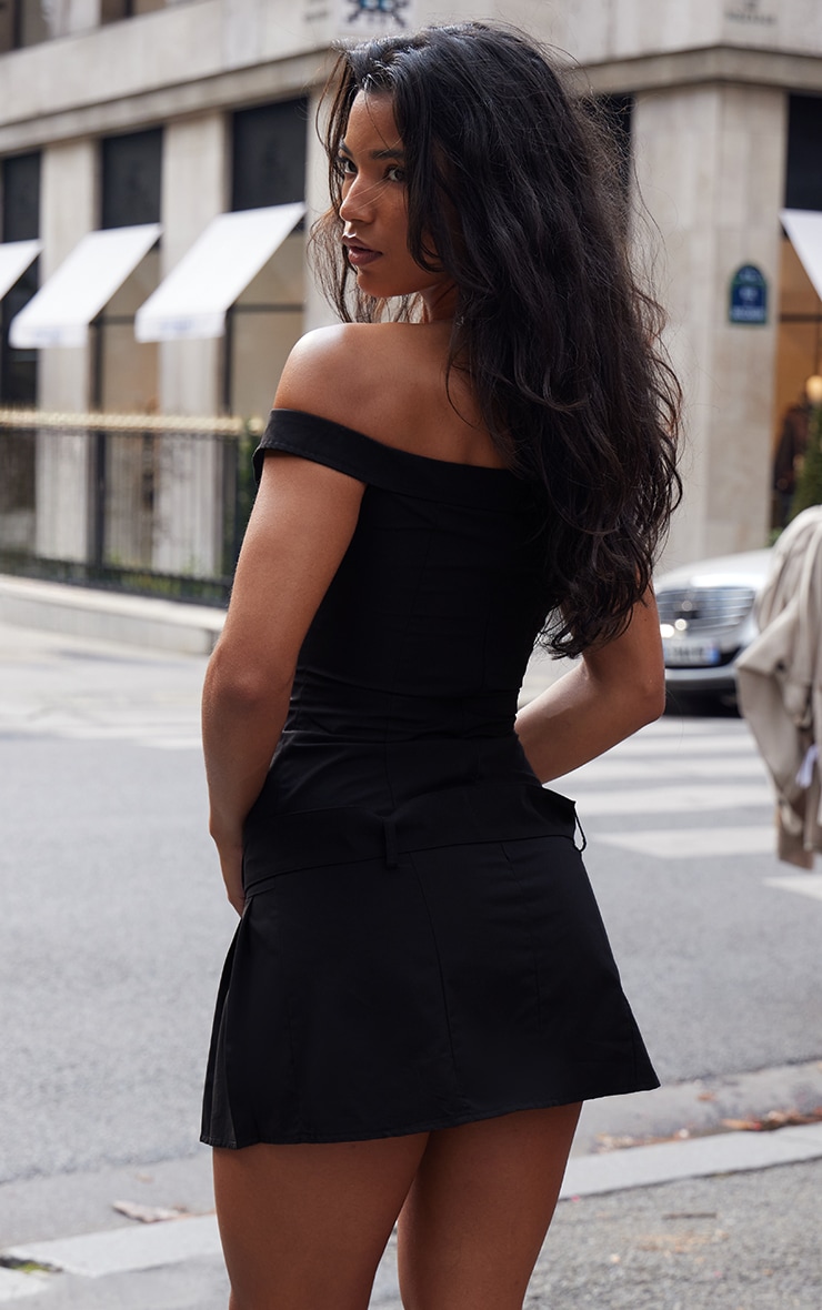 Black Bardot Belted Pleated Shift Dress image 2