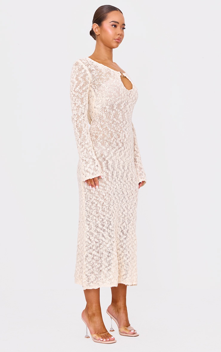 Oatmeal Textured Crochet Long Sleeve Maxi Dress Knitwear PLT UAE