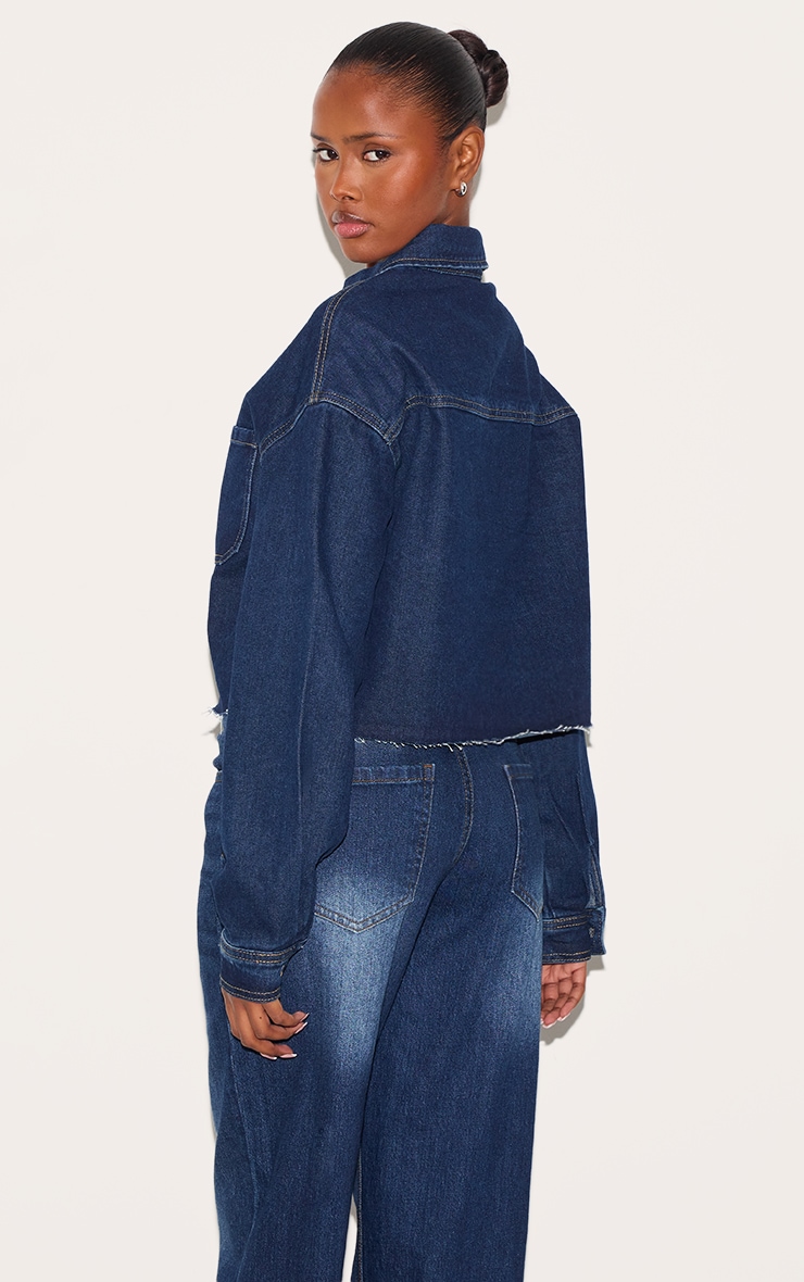 Indigo Raw Hem Cropped Denim Shirt image 2