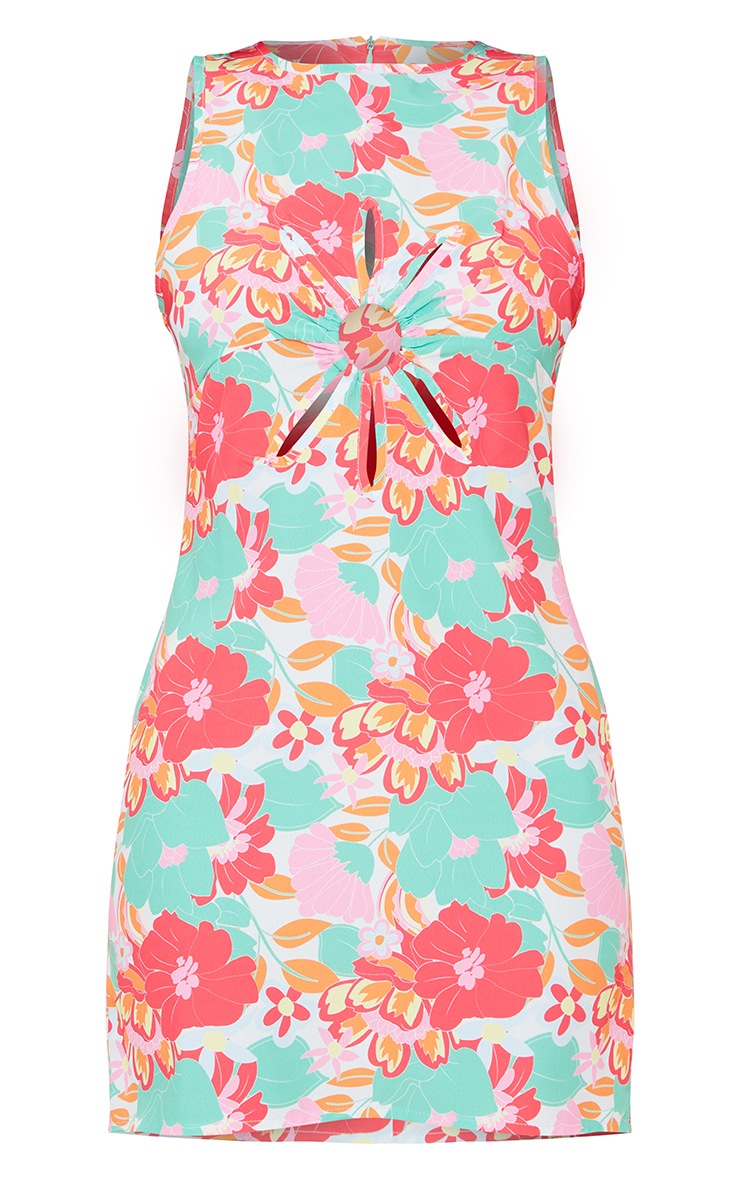 Multi Floral Print Ring Cut Out Detail Bodycon Dress image 5