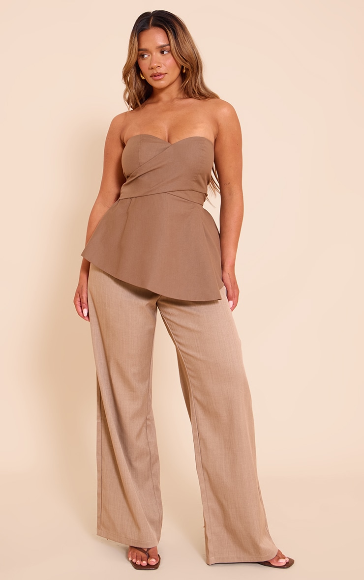 Shape Mocha Woven Wrap Front Peplum Top image 3