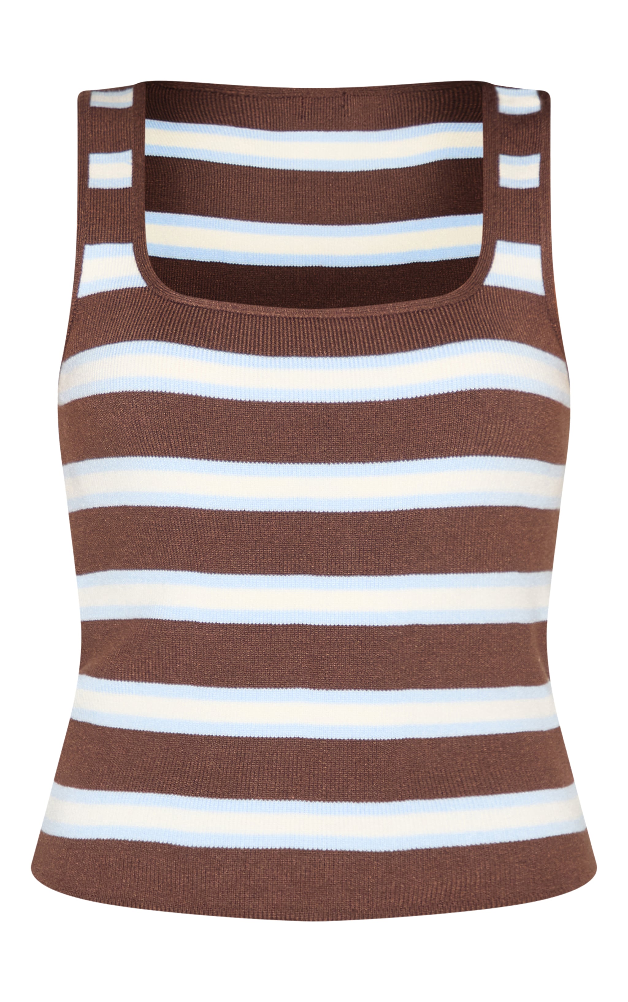 Brown Stripe Knit Scoop Neck Tank Top image 5