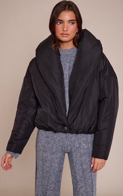 Doudoune en nylon noir à col exagéré