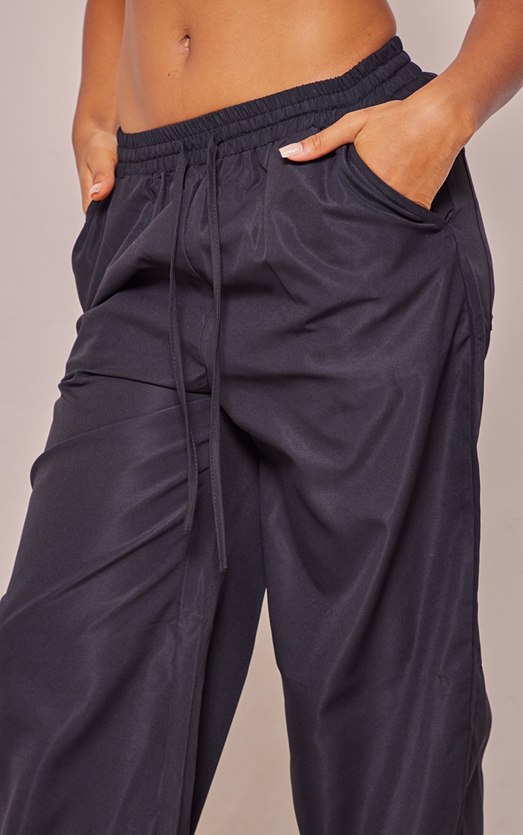 Black Soft Tailored Drawstring Waist Wide Leg Trousers image 4