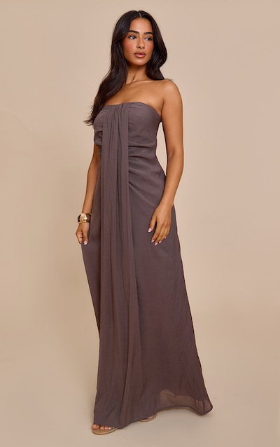 Petite Robe bustier droite longue taupe à détail drapé