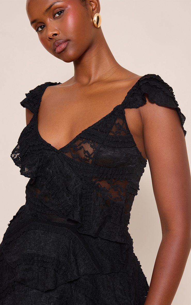 Black Lace Frill Detail One Mini Shift Dress image 4