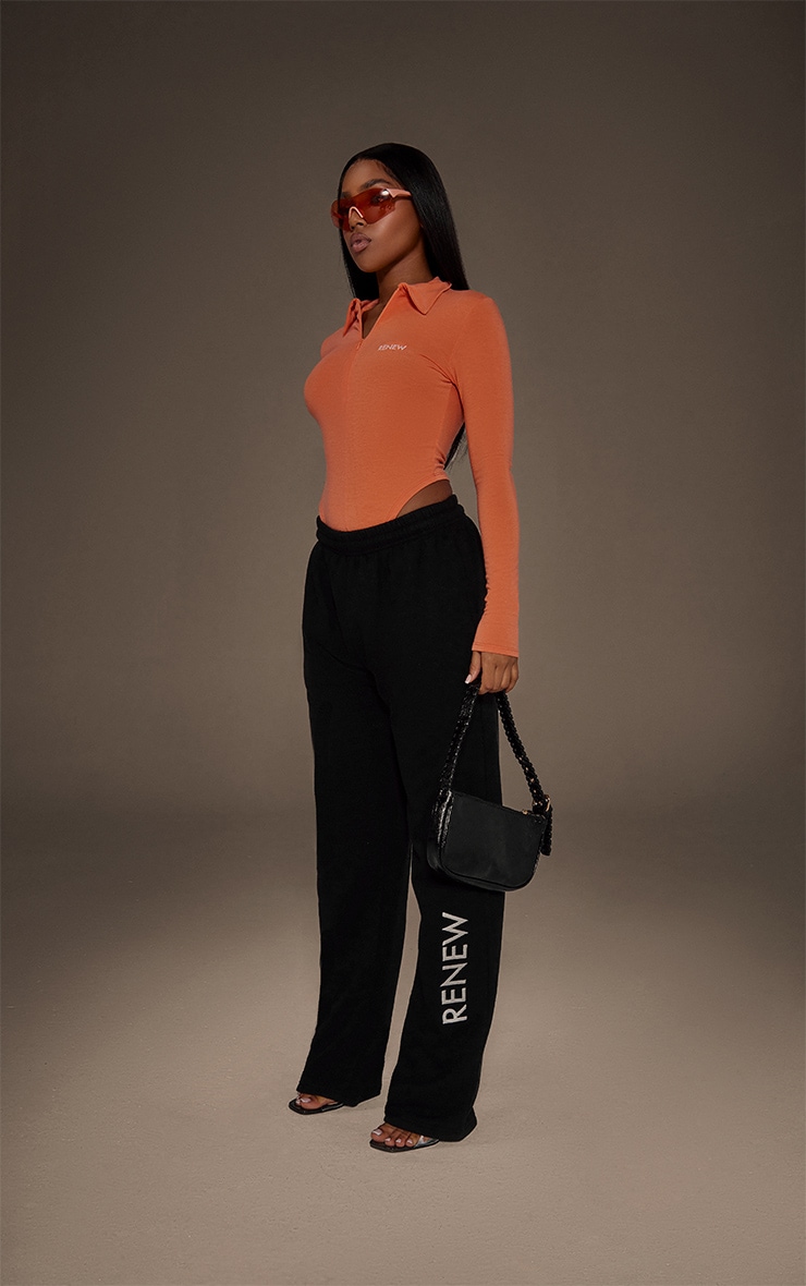 Black Oversized Embroidered Straight Leg Sweatpants image 2
